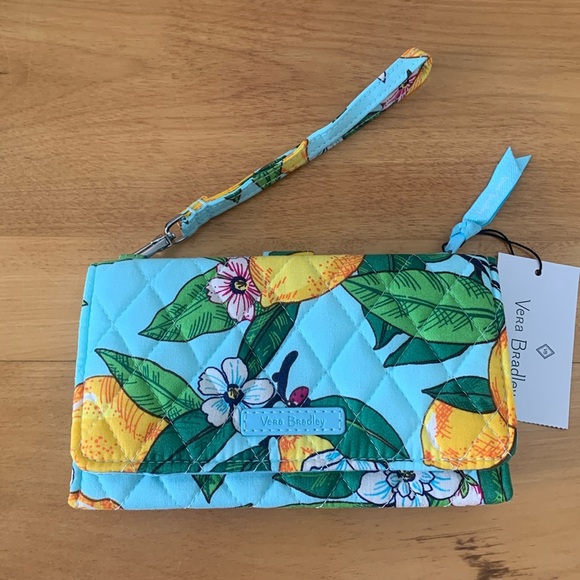 Vera Bradley Handbags - Vera Bradley RFID Protect Smartphone Wristlet Teal Yellow "Lemon Grove"  NEW